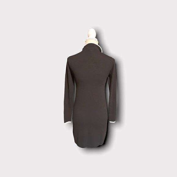 Shoshanna | Women’s Small Mini Sweater Dress Black with Contrasting White Trim - Picture 7 of 8